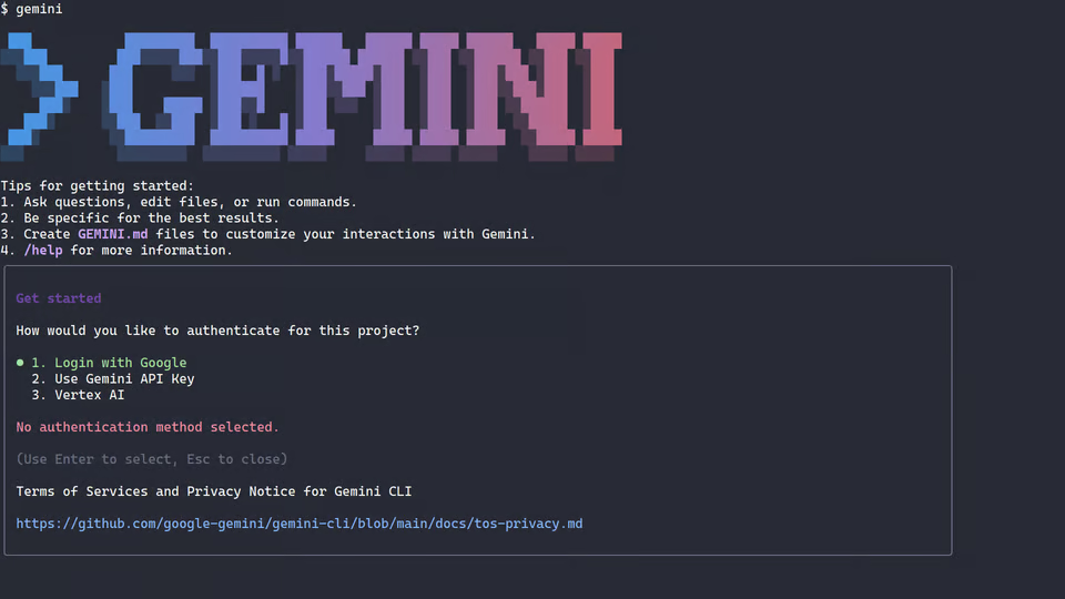 Options d'authentification Gemini CLI
